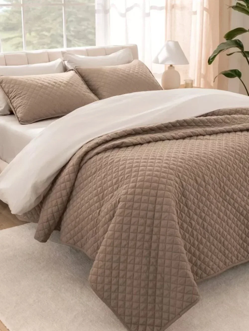 Bare Home Queen Coverlet Set Taupe Quilted 2 Shams Included Oversized 100 x 106